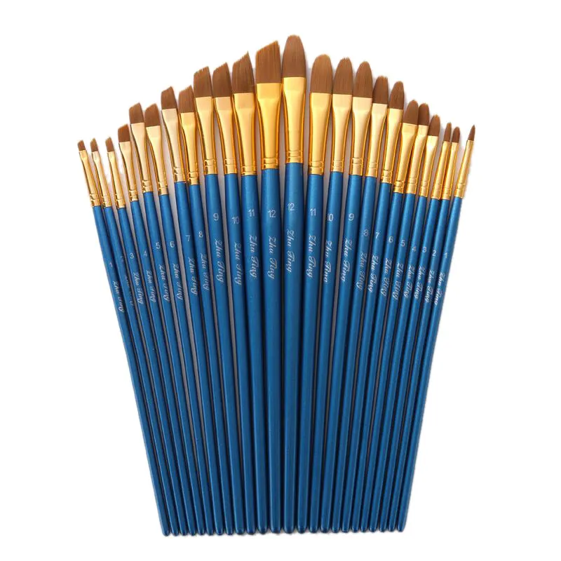 12 PCs Blue Rod Brush Nylon Wool Gouache Brush