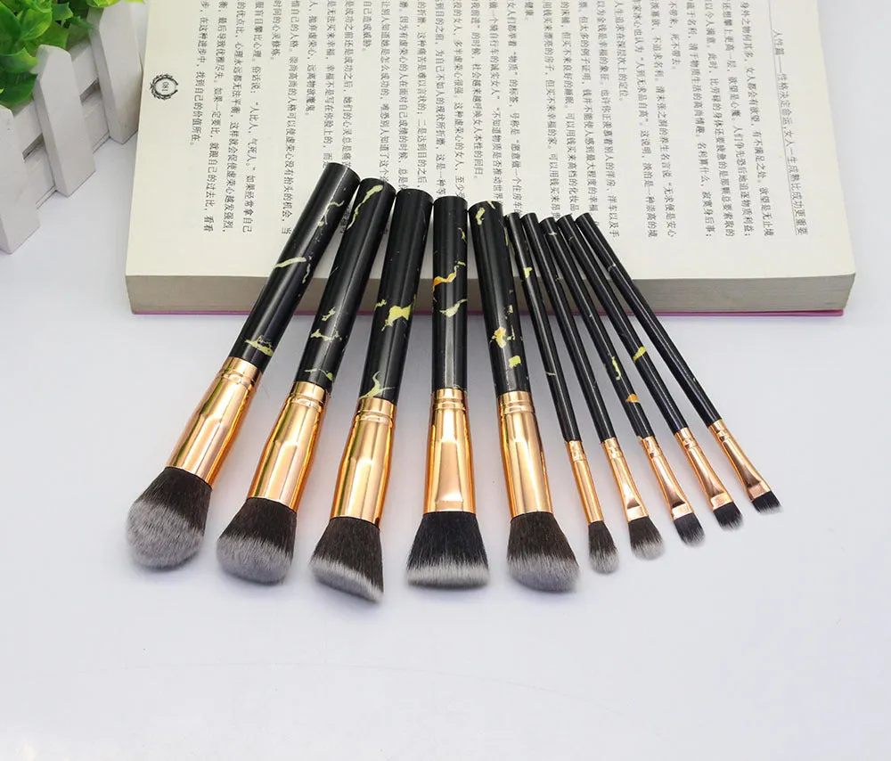 15 Marbled Design Makeup Brushes Set