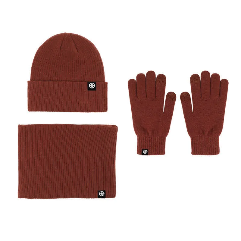 3Pcs Unisex Solid Color Soft Cashmere Hat Scarf Gloves Set