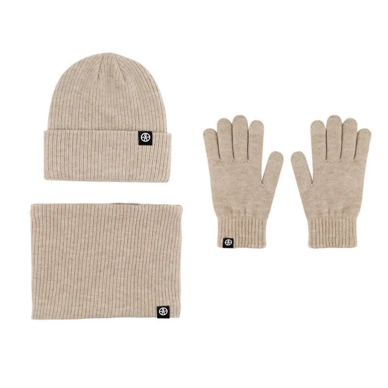 3Pcs Unisex Solid Color Soft Cashmere Hat Scarf Gloves Set