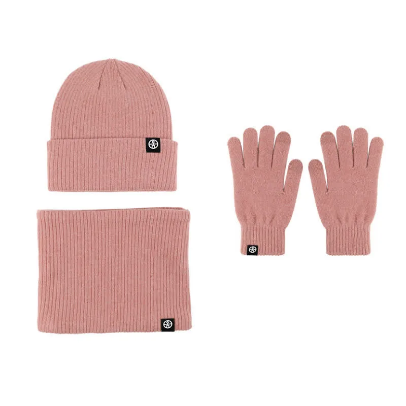 3Pcs Unisex Solid Color Soft Cashmere Hat Scarf Gloves Set