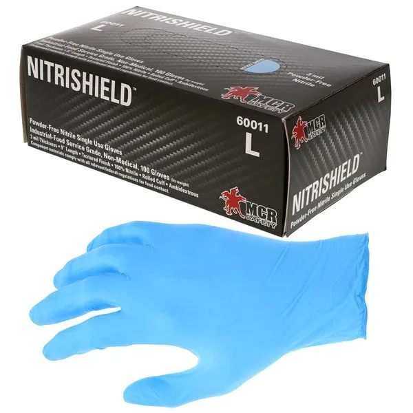 60011S MCR Safety Dura Shield Disposable Gloves, Small, Nitrile, 3 Mil THK, Blue