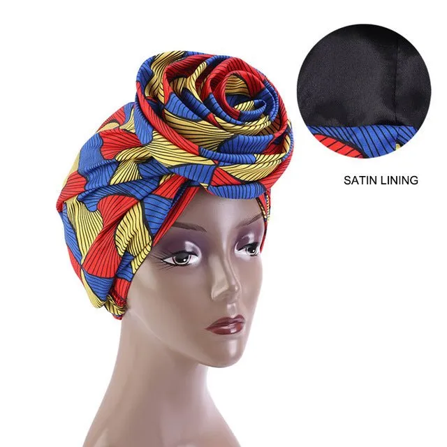 African Print Stretch Bandana Head Wrap Floral Ankara Dashiki Women