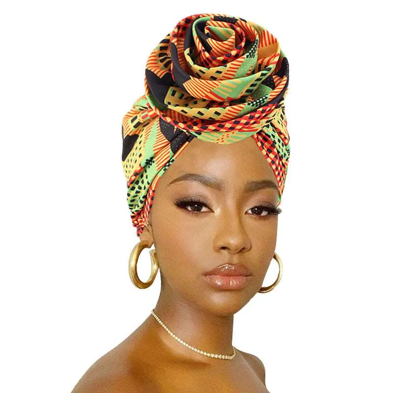 African Print Stretch Bandana Head Wrap Floral Ankara Dashiki Women