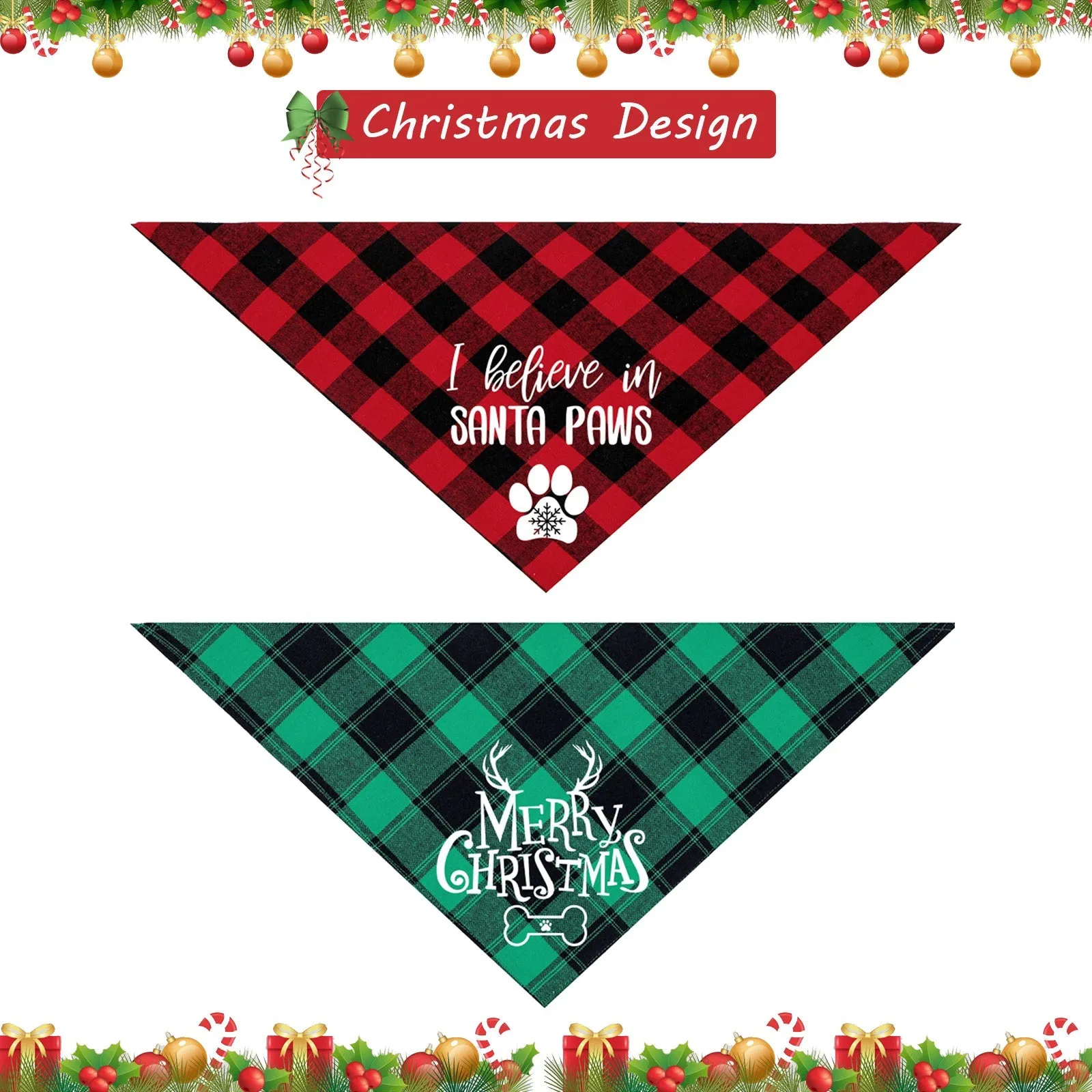 Aiitle 2 Pack Plaid Christmas Dog Bandanas