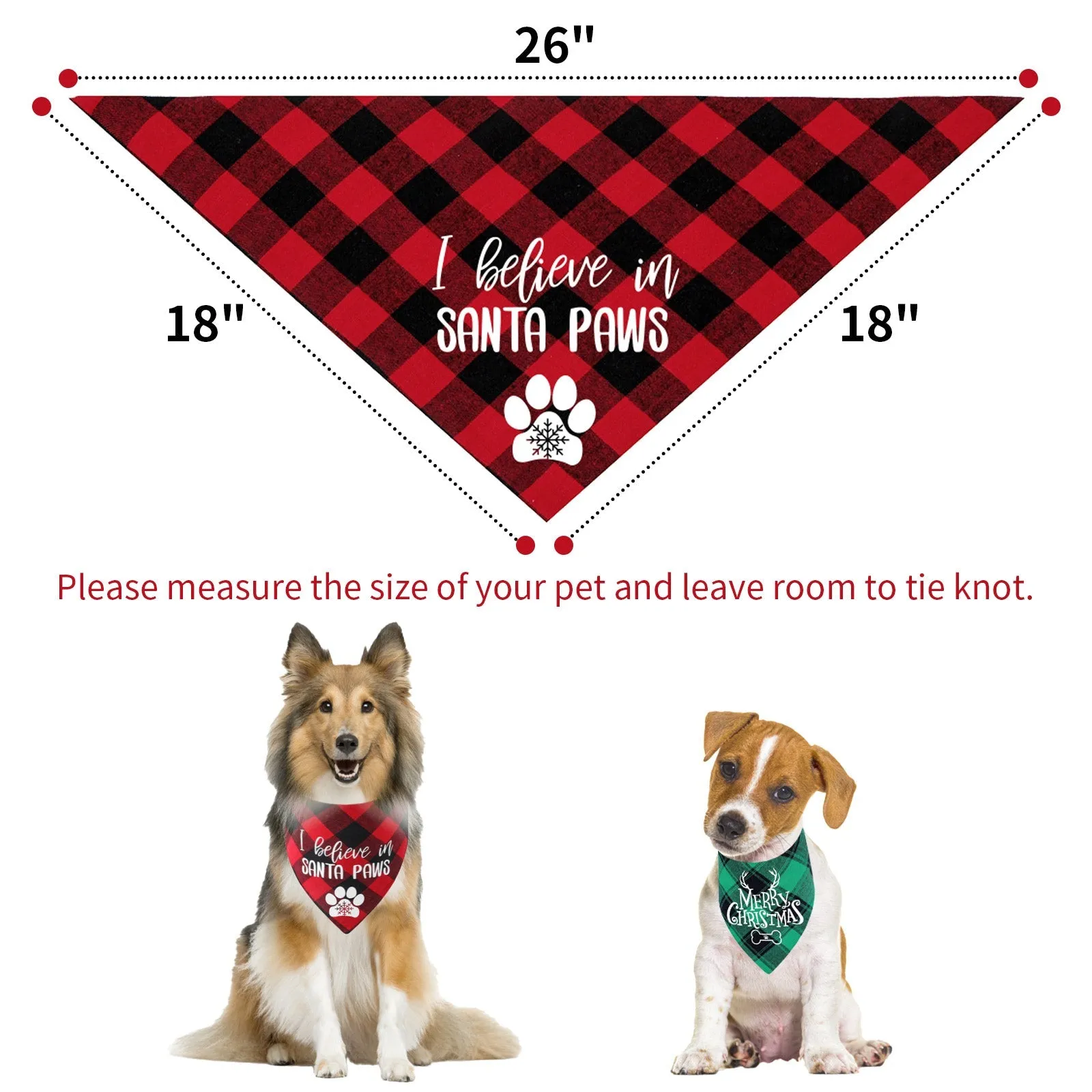 Aiitle 2 Pack Plaid Christmas Dog Bandanas