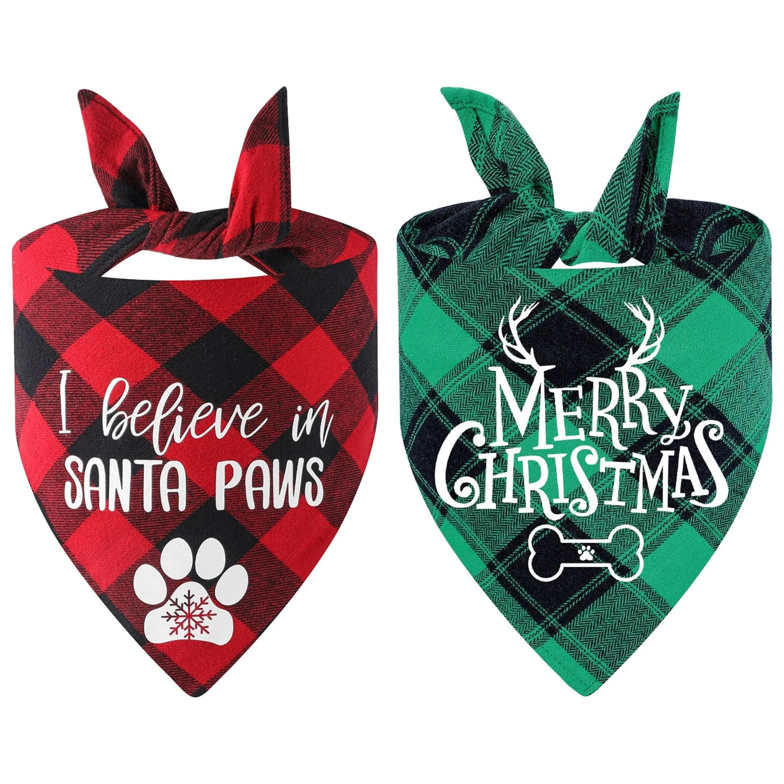 Aiitle 2 Pack Plaid Christmas Dog Bandanas