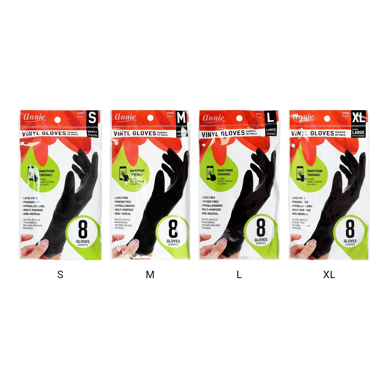 Annie Vinyl Gloves Powder Free 8ct Black