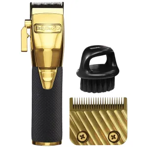 BaByliss Pro GoldFX Boost  Gold Adjustable Blade Cordless Clipper FX870GBP with Replacement Wedge Blade FX603G and Fade Soft Knuckle Neck Brush