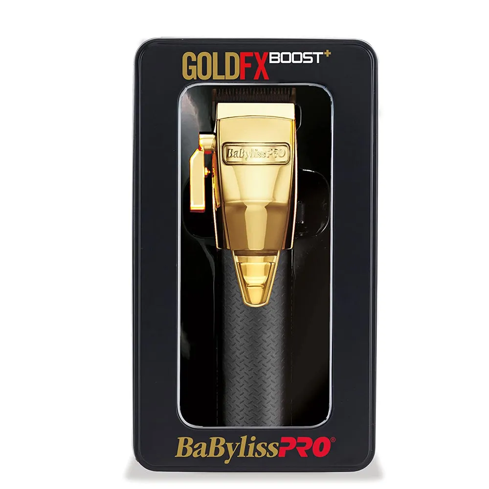 BaByliss Pro GoldFX Boost  Gold Adjustable Blade Cordless Clipper FX870GBP with Replacement Wedge Blade FX603G and Fade Soft Knuckle Neck Brush