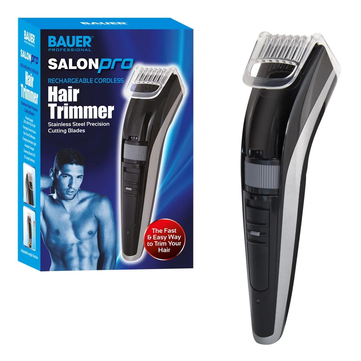 Bauer Professional SalonPro Men's Hair Trimmer and Clippers ~ Rechargeable, Cordless