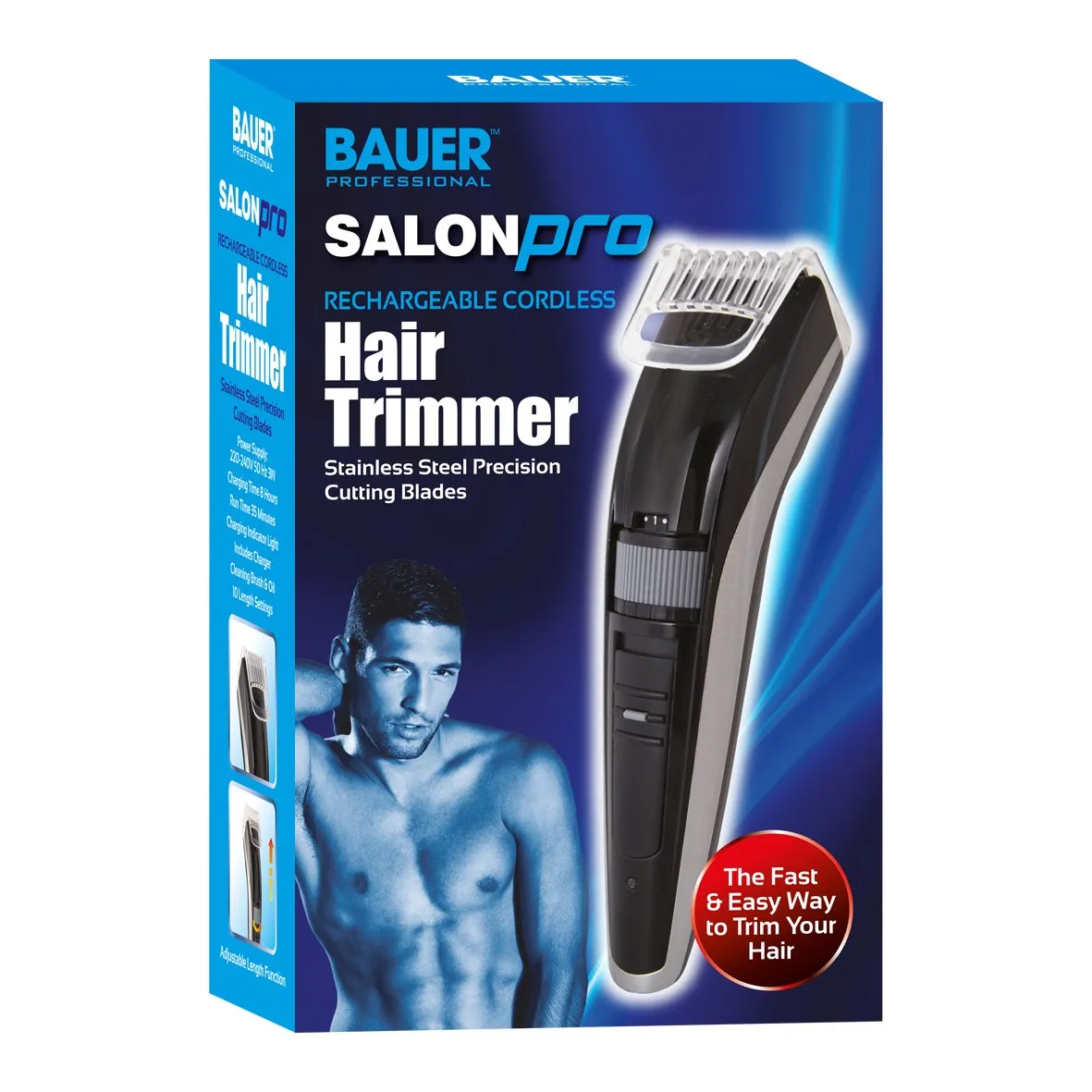 Bauer Professional SalonPro Men's Hair Trimmer and Clippers ~ Rechargeable, Cordless