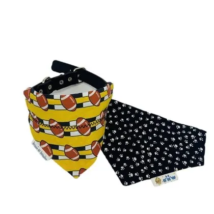 Black and Gold Football Over the Collar Dog Bandana