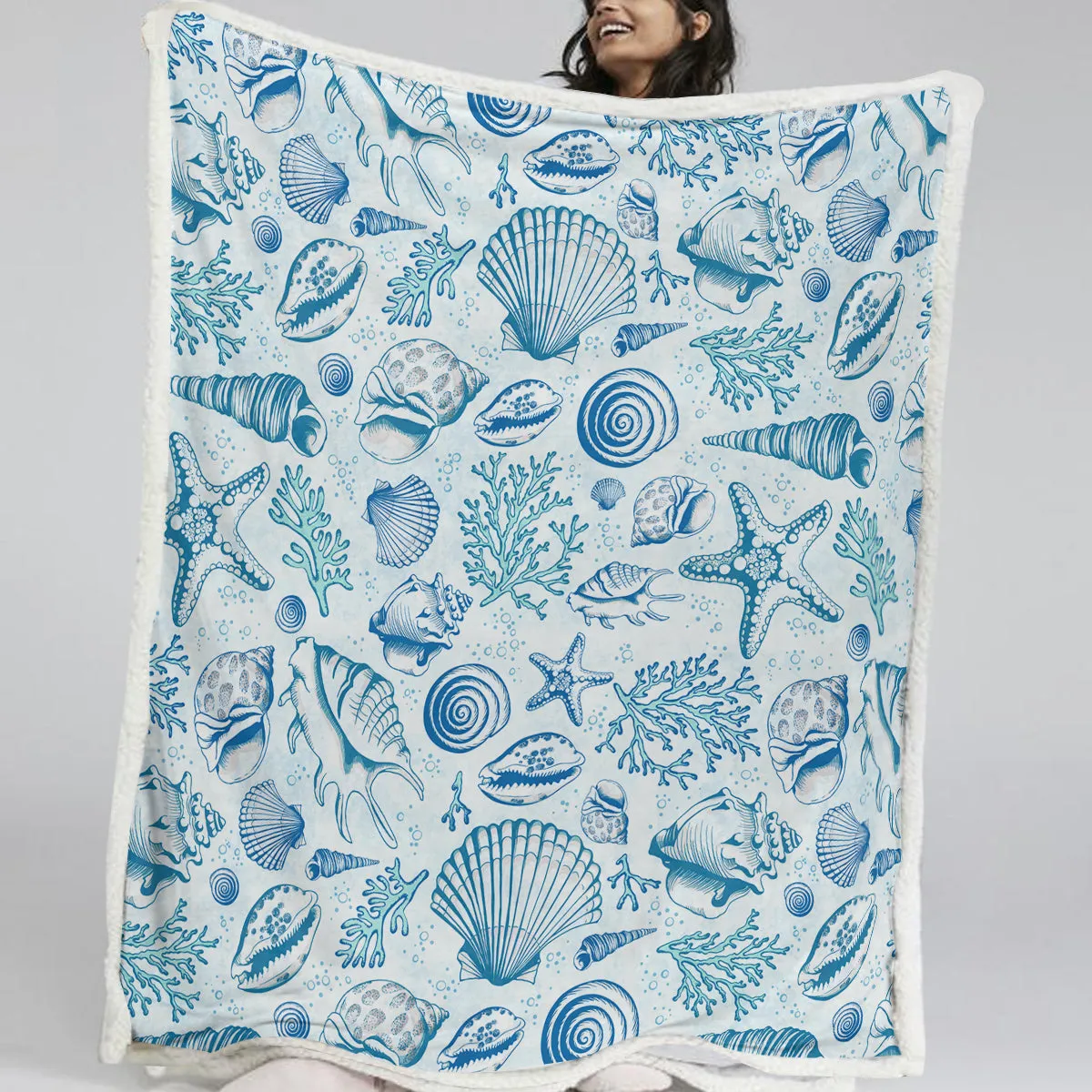 Blue Seashells Soft Sherpa Blanket