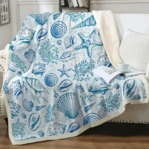 Blue Seashells Soft Sherpa Blanket