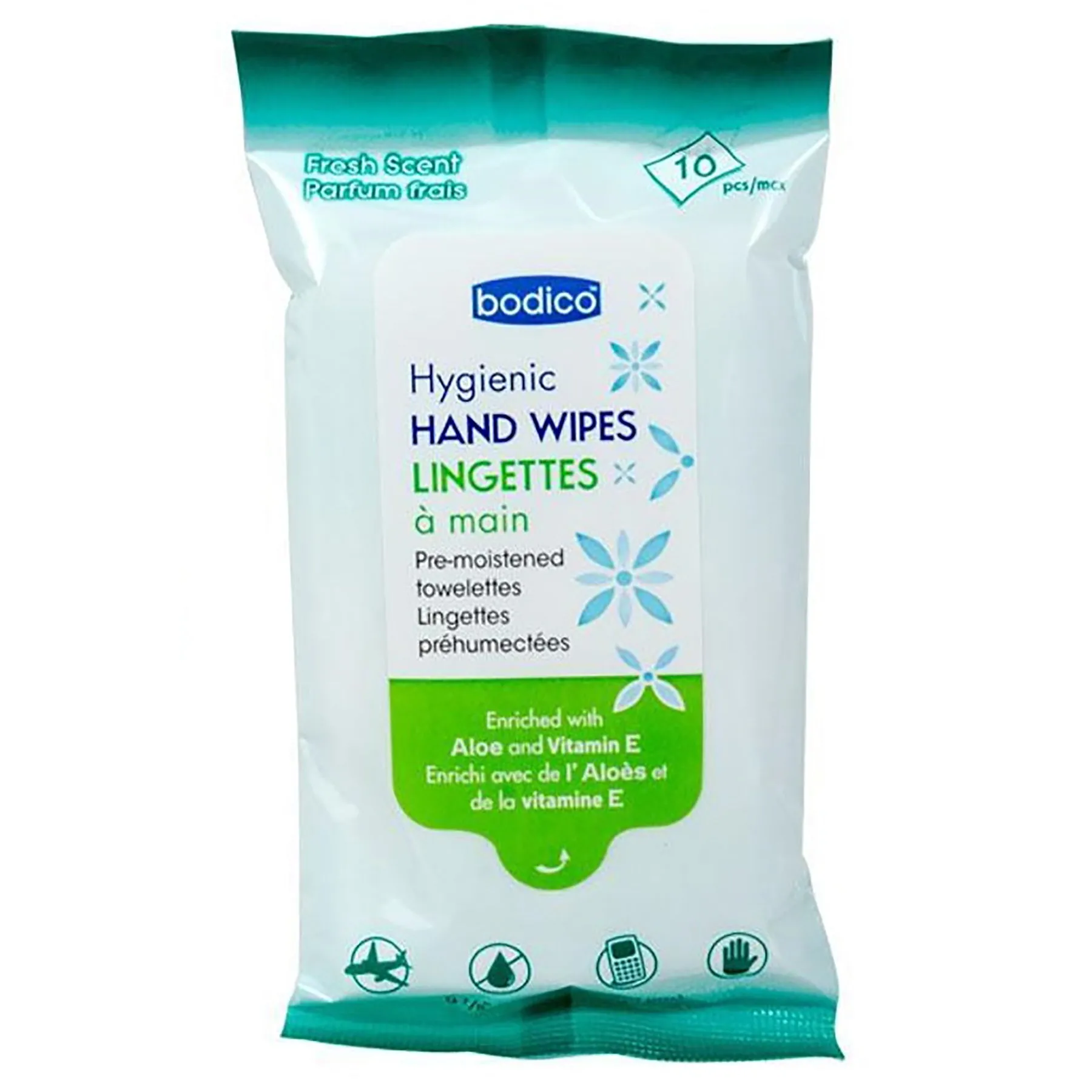 Bodico 10 Hygienic Hand Wipes Fresh Scent 6x7.8in