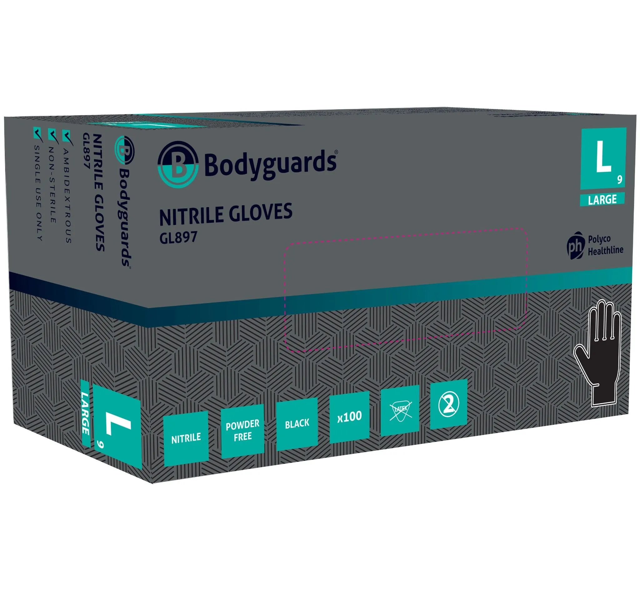 Bodyguards Black Nitrile Examination Gloves GL897 (Case of 10 Boxes)