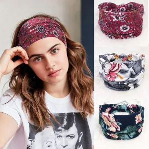 Boho Style Cotton Wide Printed Bandana Headbands For Women