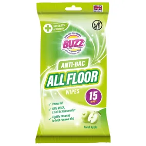 Buzz Antibacterial Large Floor Wipes Apple, 15 Pack