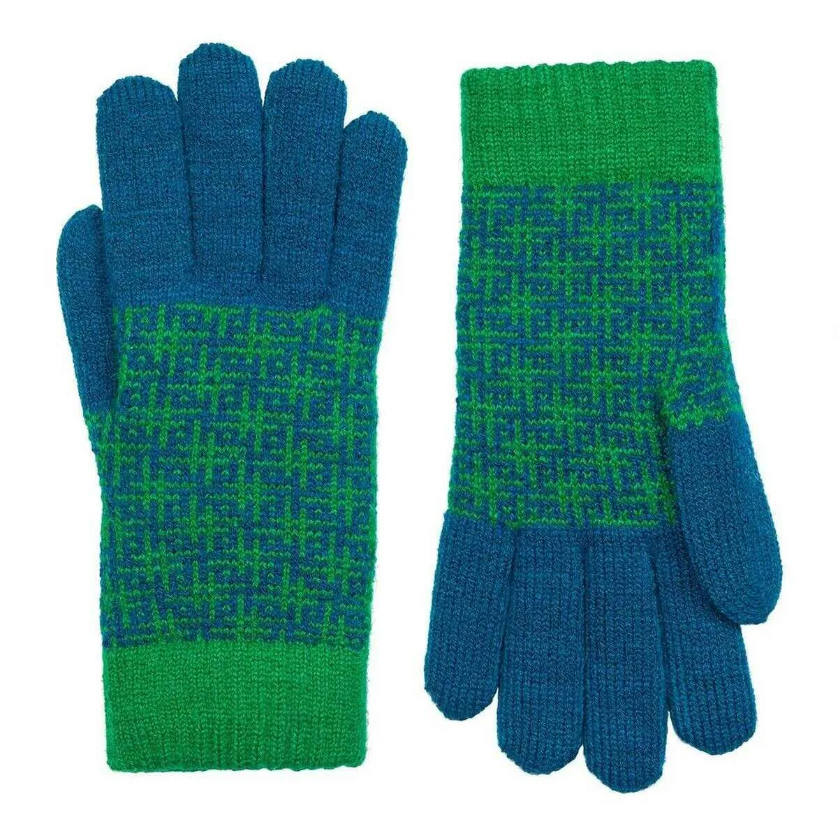 Dents Hashtag Jacquard Knitted Gloves - Teal Blue/Emerald Green