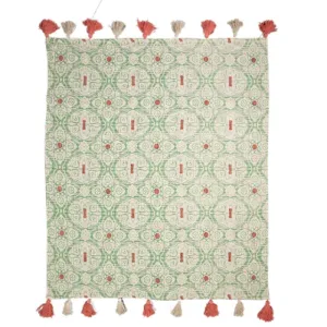 Hand Woven Sage Printed Cotton Throw - 125cm x 150cm