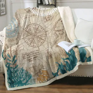 Nautical Compass Rose Soft Sherpa Blanket