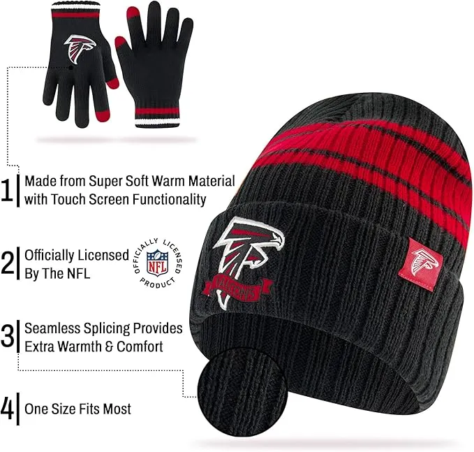 NFL Womens Super Soft Team Stripe Winter Beanie Knit Hat with Extra Warm Touch Screen Gloves|Pittsburgh Steelers