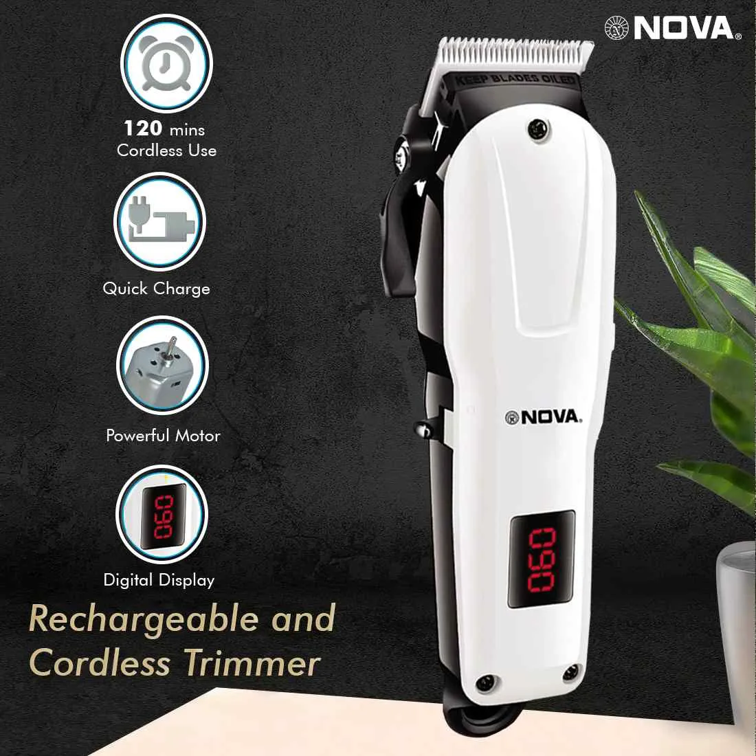 NOVA Professional Rechargeable and Cordless NHT 1083 Hair Clipper Runtime: 120 min Trimmer for Men  (White)