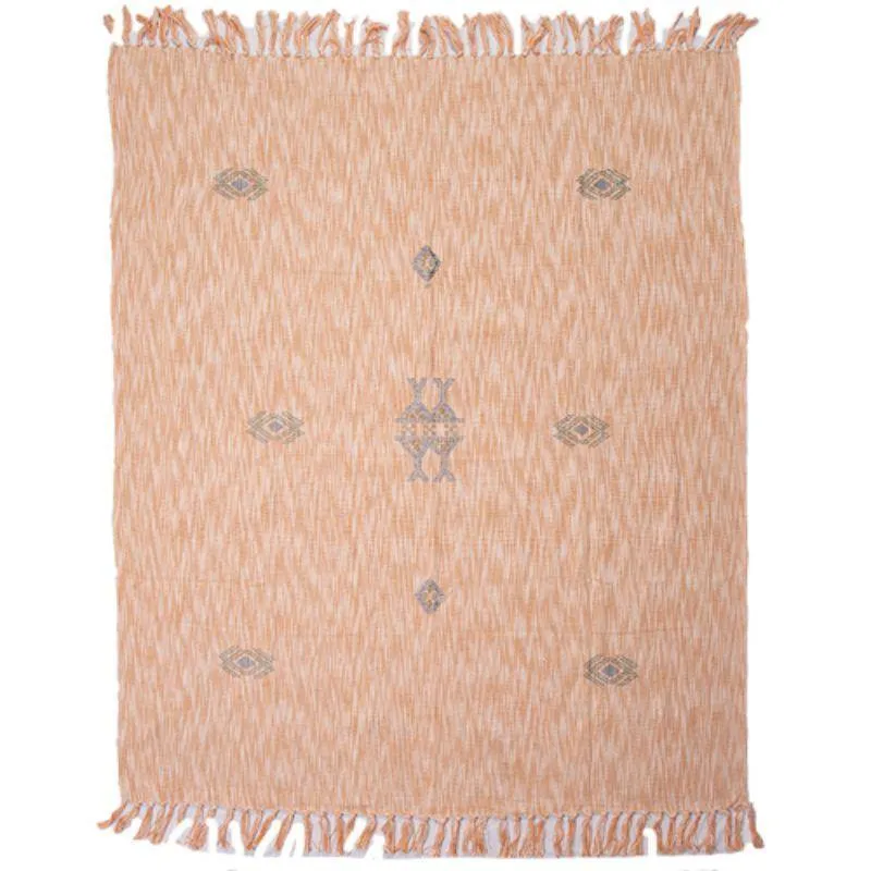 Peach Cotton Slub Tassle Throw - 125cm x 150cm