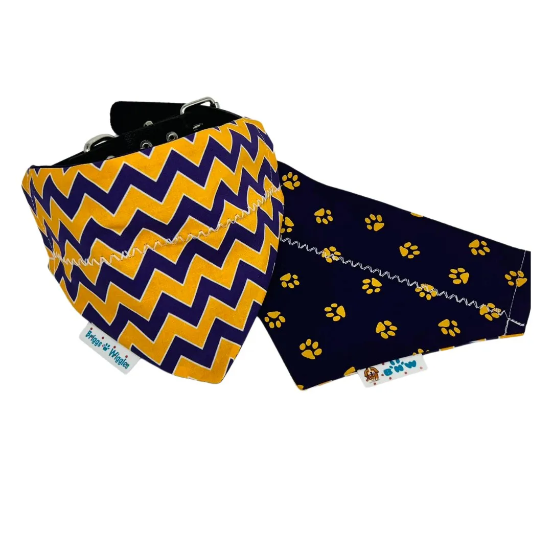 Purple and Gold Chevron Print Over the Collar Dog Bandana