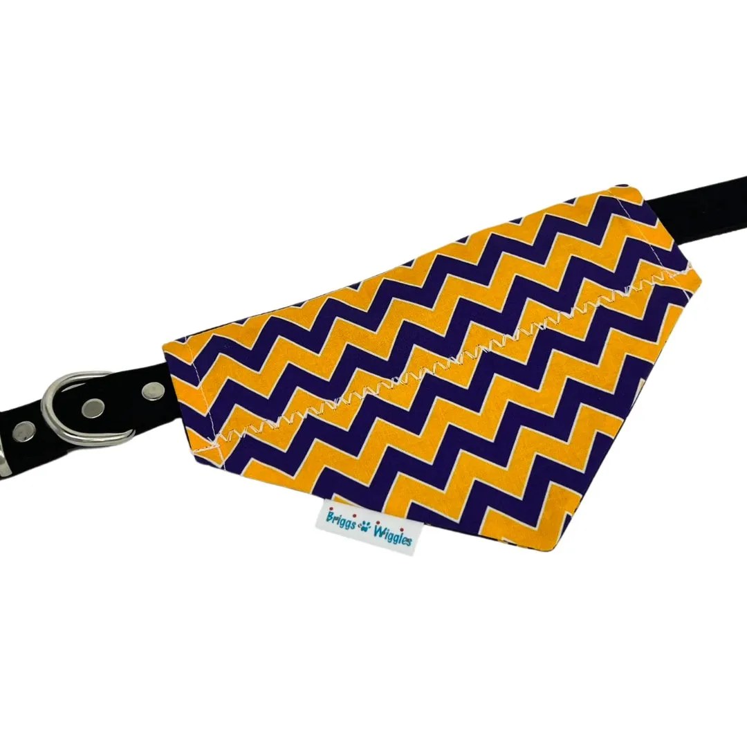 Purple and Gold Chevron Print Over the Collar Dog Bandana