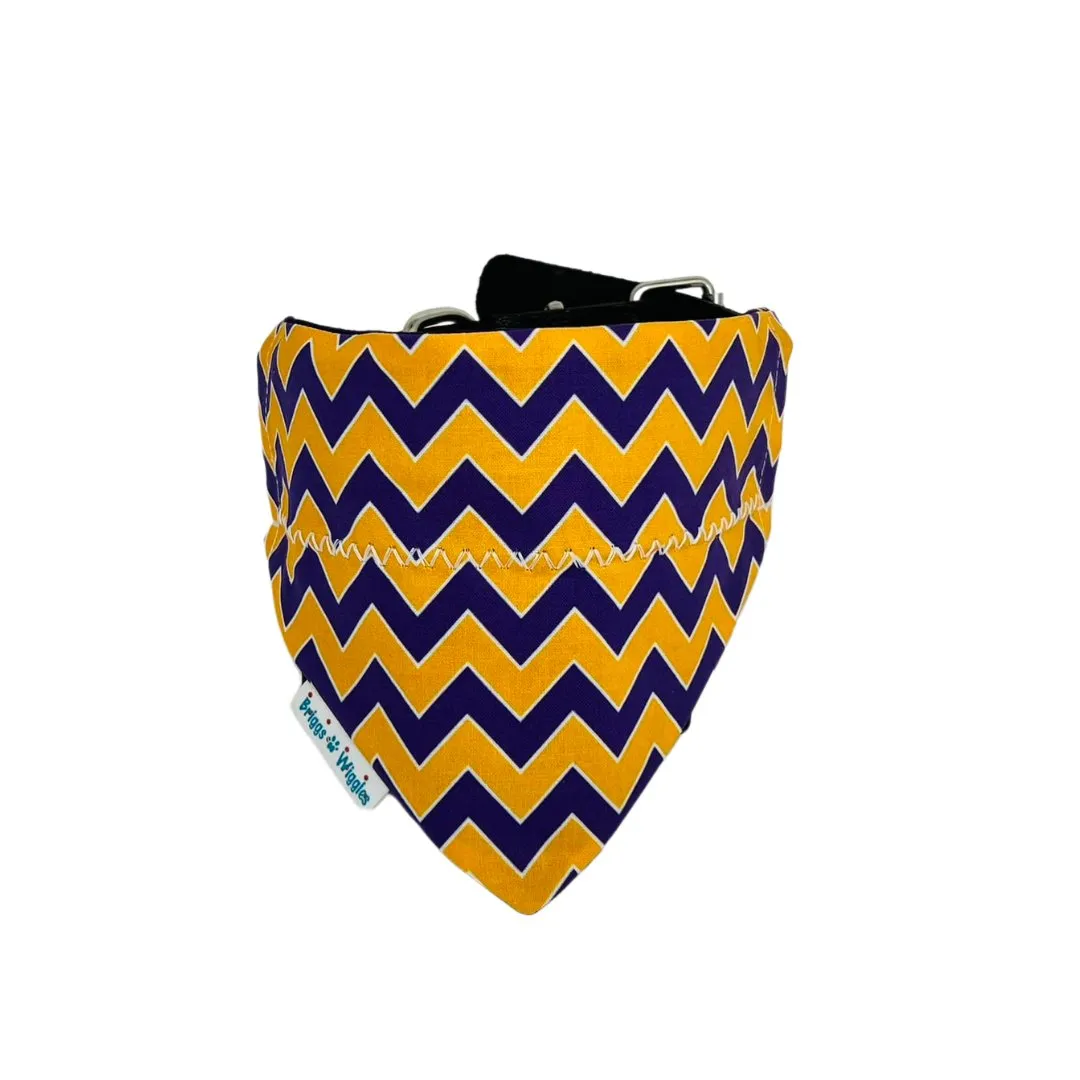 Purple and Gold Chevron Print Over the Collar Dog Bandana