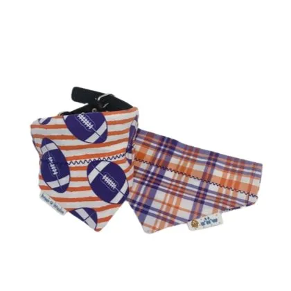 Purple and Orange Plaid Football Over the Collar Dog Bandana