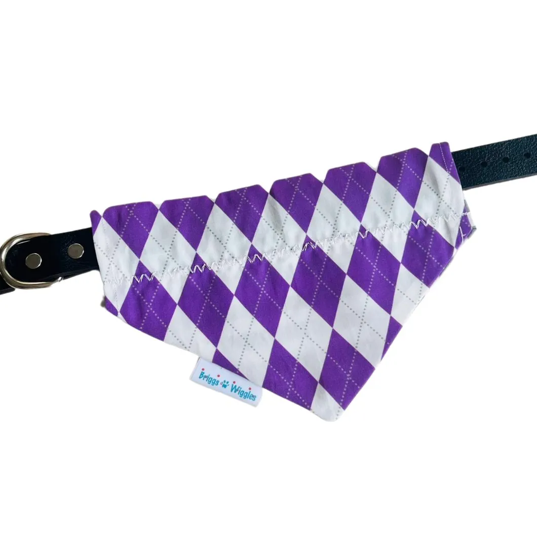 Purple and White Argyle Dog Bandana