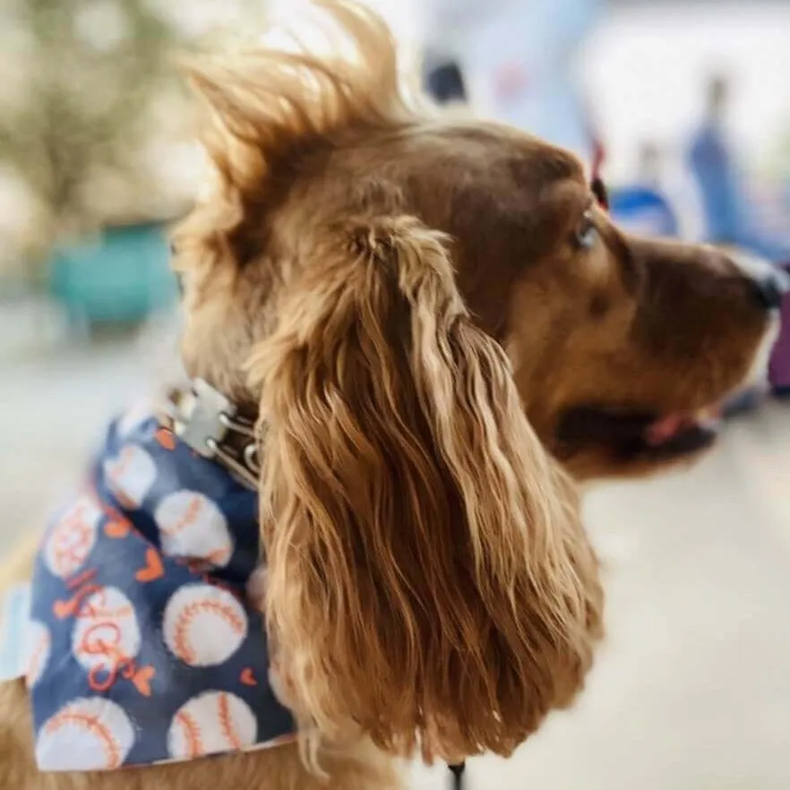 Reversible Astros-Inspired Girly Dog Bandana - Hearts & Baseballs