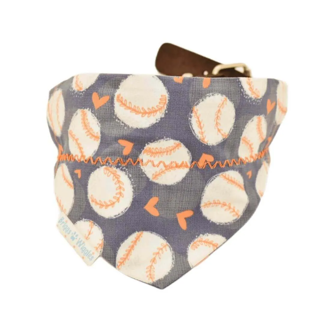 Reversible Astros-Inspired Girly Dog Bandana - Hearts & Baseballs