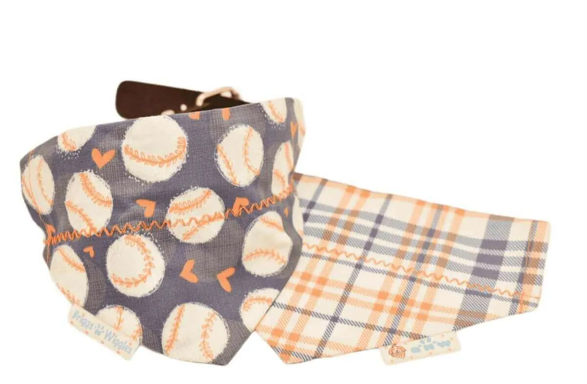 Reversible Astros-Inspired Girly Dog Bandana - Hearts & Baseballs