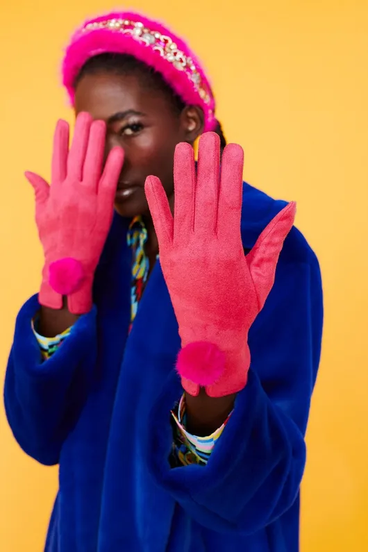 Suede Faux Pom Glove