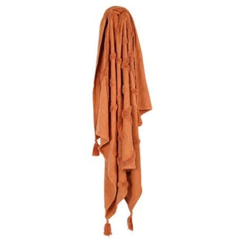 Terracotta Piol Cotton Throw with Tassels & Tufting - 150cm x 125cm