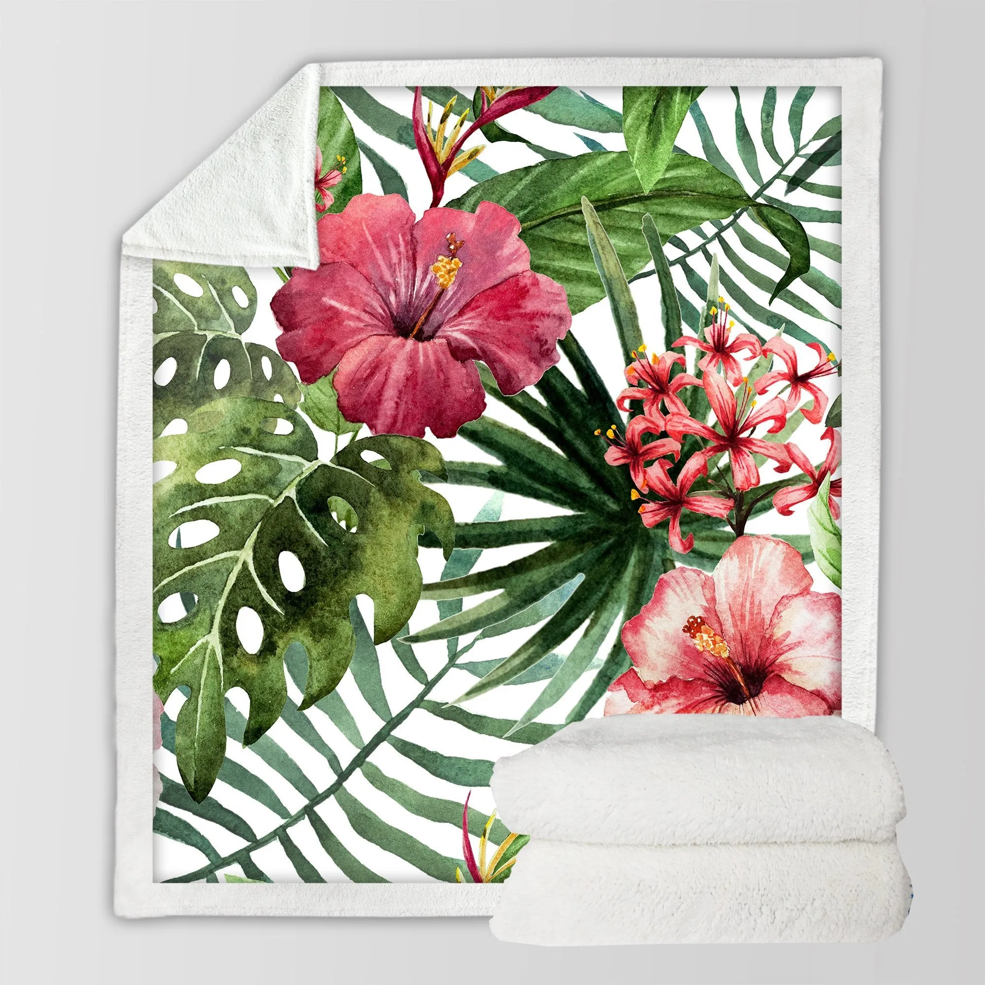 Tropical Hibiscus Soft Sherpa Blanket