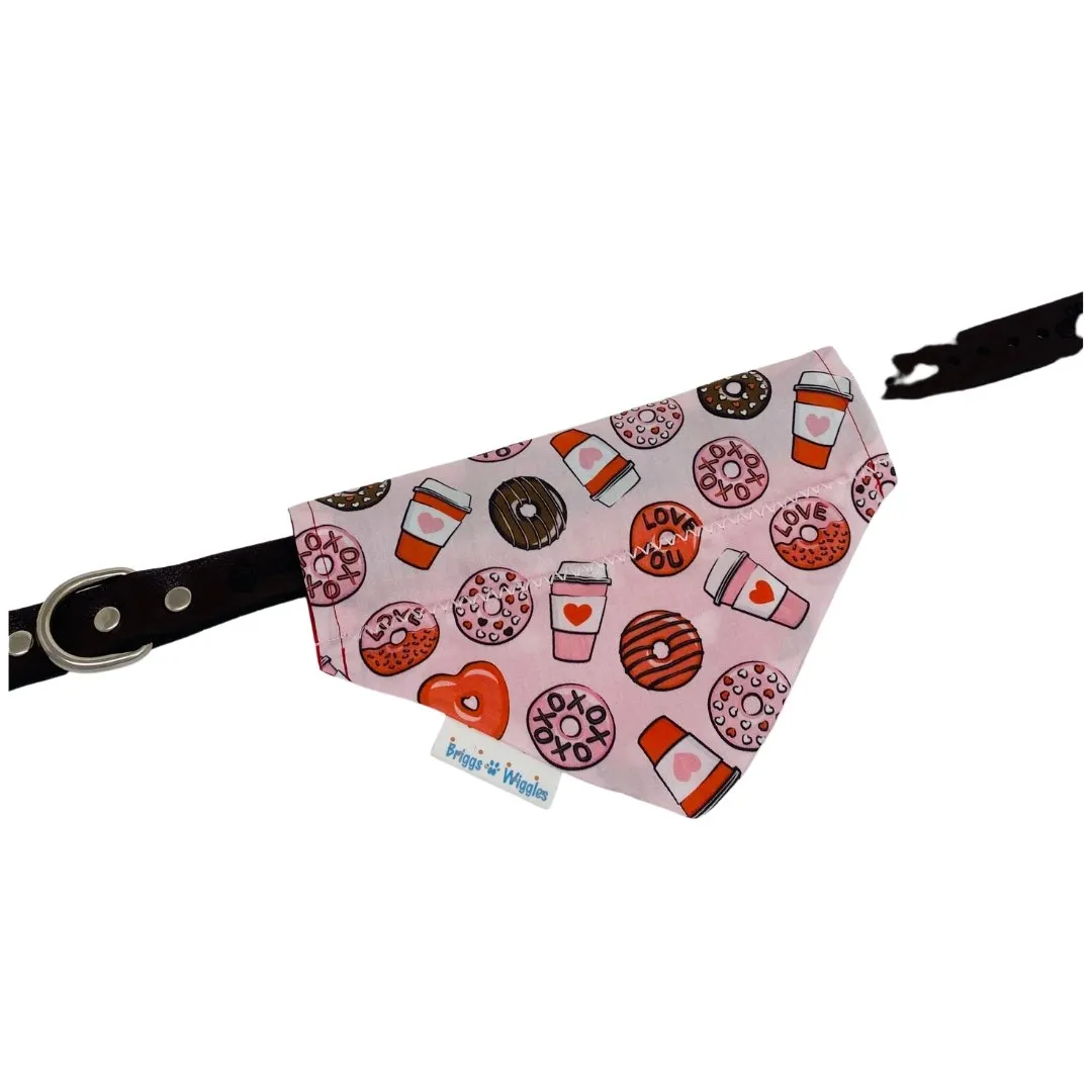 Valentine's Day Donuts & Coffee Dog Bandana - Handmade Pink Design