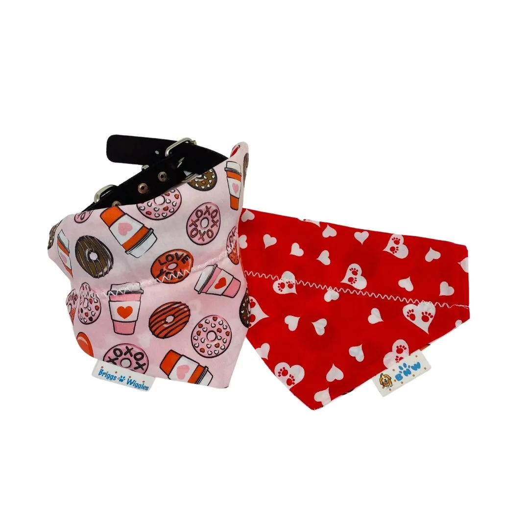 Valentine's Day Donuts & Coffee Dog Bandana - Handmade Pink Design