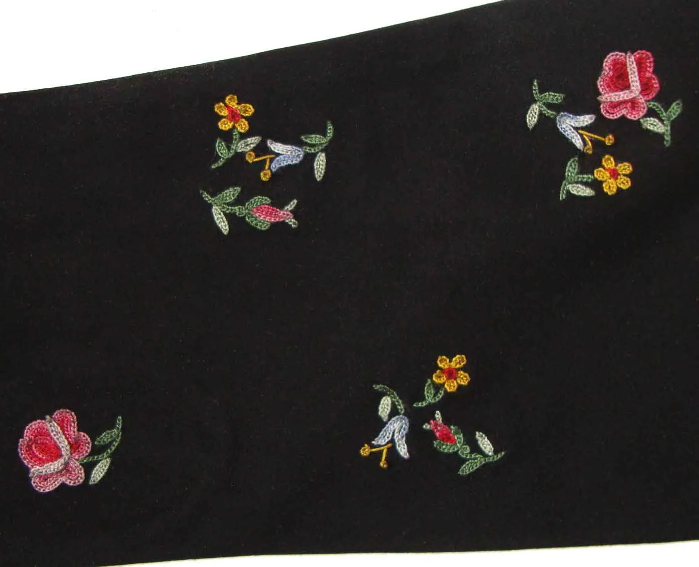 Vintage Black Suede Gloves Point de Beauvais Floral Embroidery Sz 6&3/4