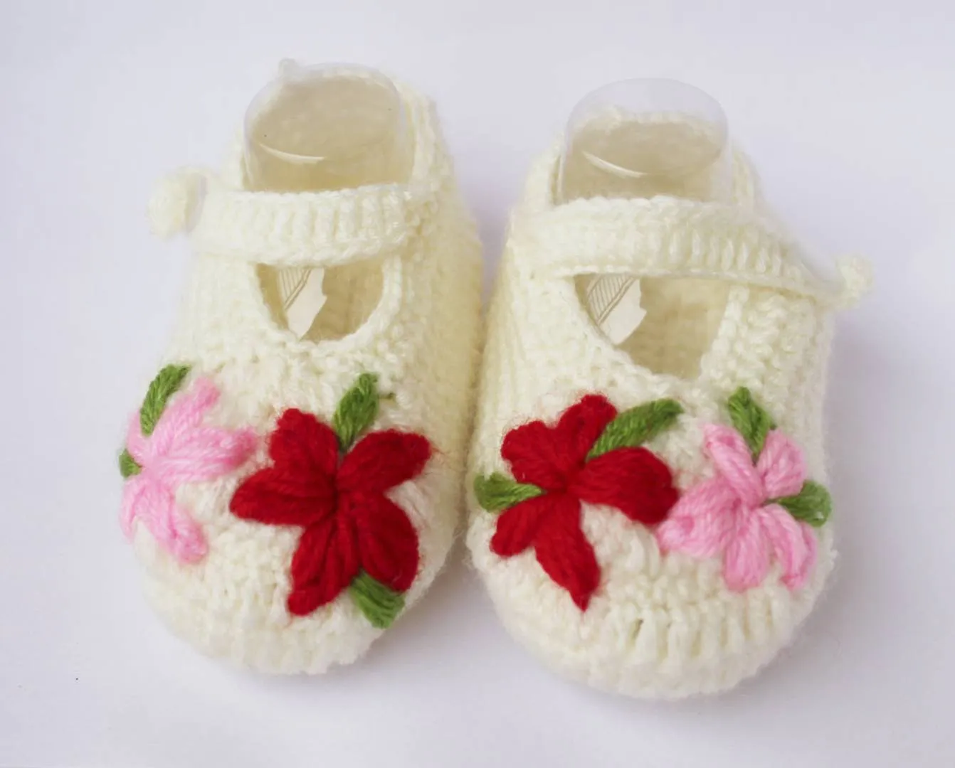 Woolen Soft Sole White Booties For Kids