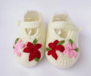 Woolen Soft Sole White Booties For Kids