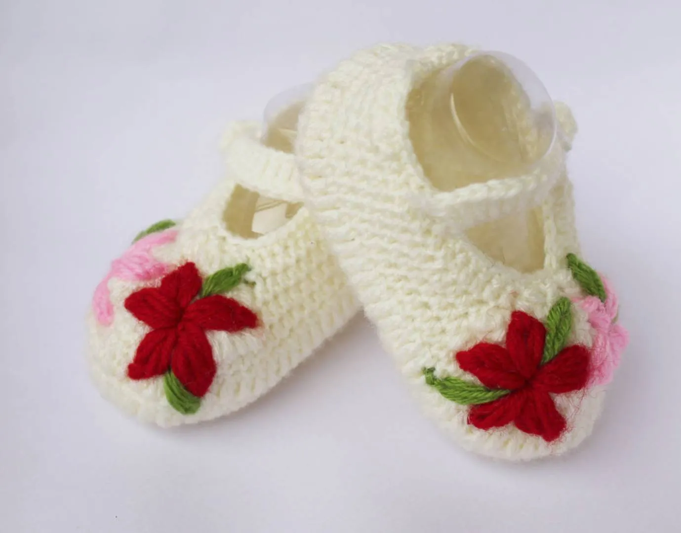 Woolen Soft Sole White Booties For Kids